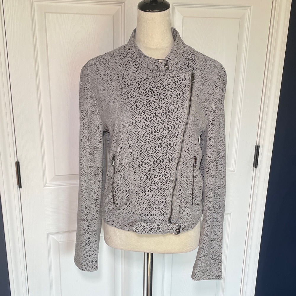 Vintage De Luxe Italian Leather Laser Cut Gray Jacket Size US XL/IT 46